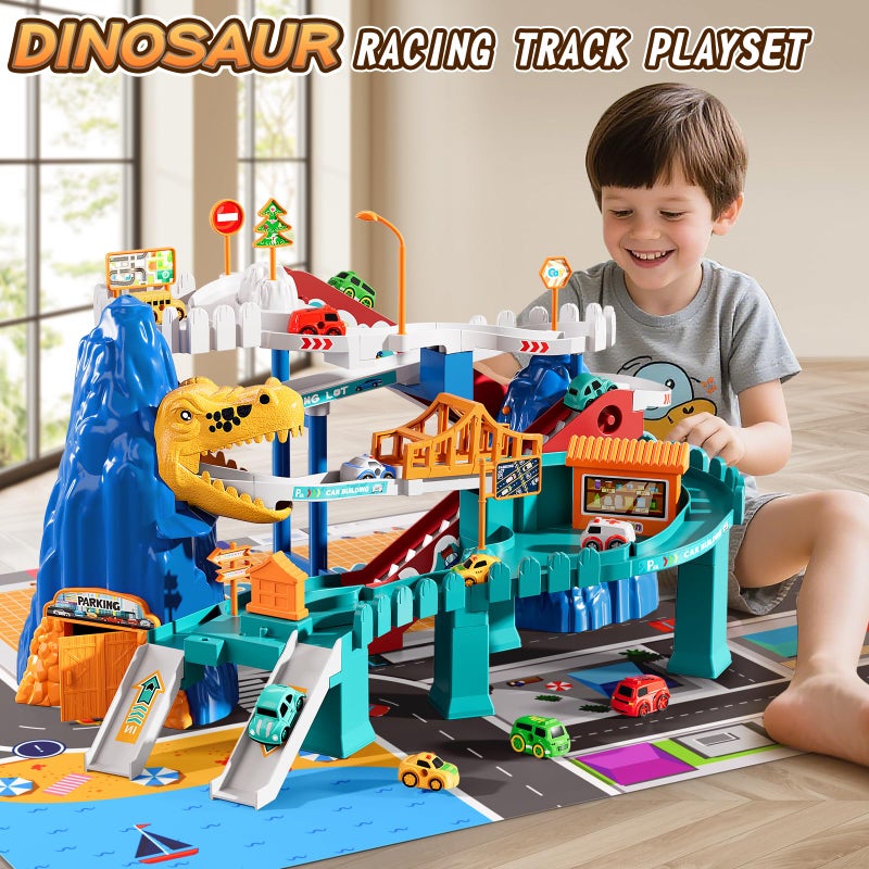 MSKOLER Dinosaur Race Car Tracks for Toddlers 2-4 Years, Dinosaur Climbing Hills Railcar, Toy Car Track Play Set with 7 Small Race Cars, Preschool Birthday Gifts for 3 4 5 6 7 8 Year Old Boys Girls - Image 5