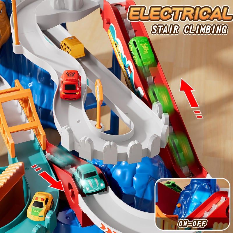 MSKOLER Dinosaur Race Car Tracks for Toddlers 2-4 Years, Dinosaur Climbing Hills Railcar, Toy Car Track Play Set with 7 Small Race Cars, Preschool Birthday Gifts for 3 4 5 6 7 8 Year Old Boys Girls - Image 2