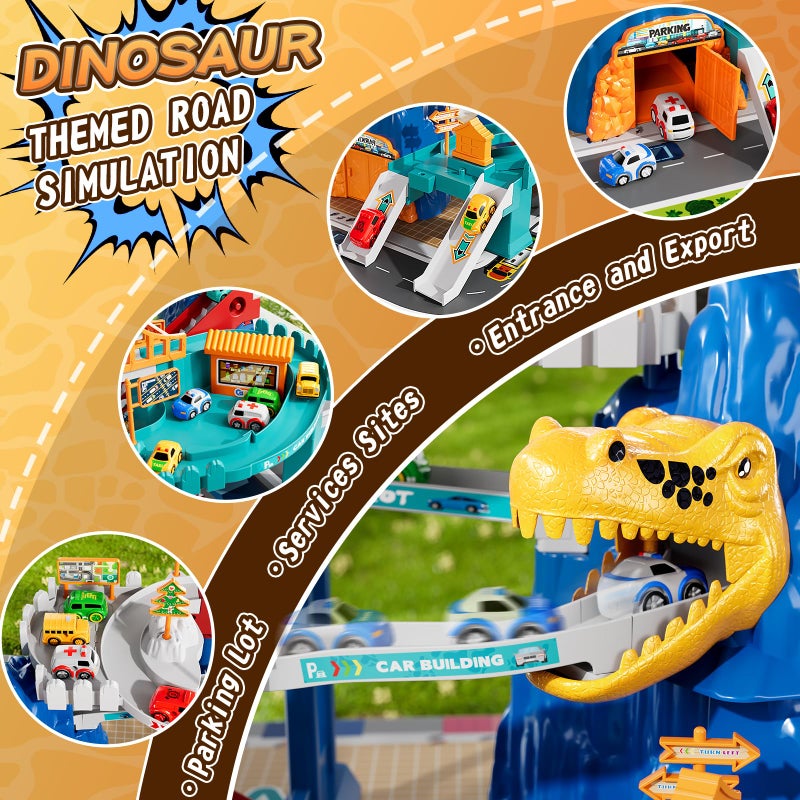 MSKOLER Dinosaur Race Car Tracks for Toddlers 2-4 Years, Dinosaur Climbing Hills Railcar, Toy Car Track Play Set with 7 Small Race Cars, Preschool Birthday Gifts for 3 4 5 6 7 8 Year Old Boys Girls - Image 4