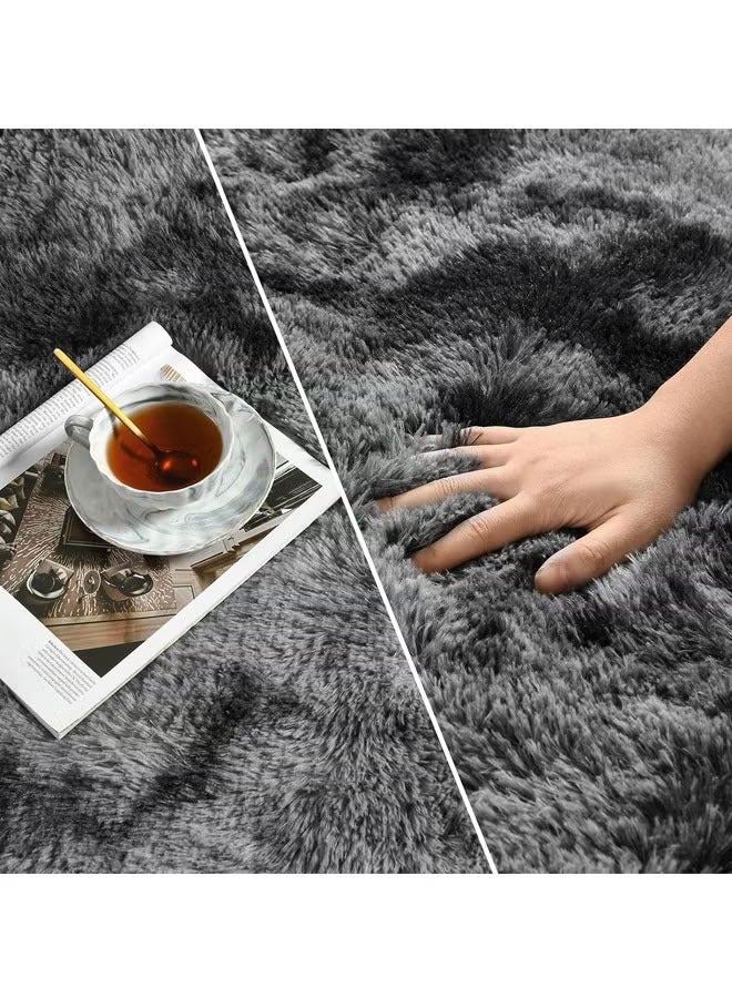 Gradual Change Tie-Dye Carpet Super Soft Rugs Fluffy Plush Carpets Simple Modern Household Comfortable Floor Rug Dirt-Resistant Decor Non-Slip Machine Washable Carpet Dark Grey  - Image 5