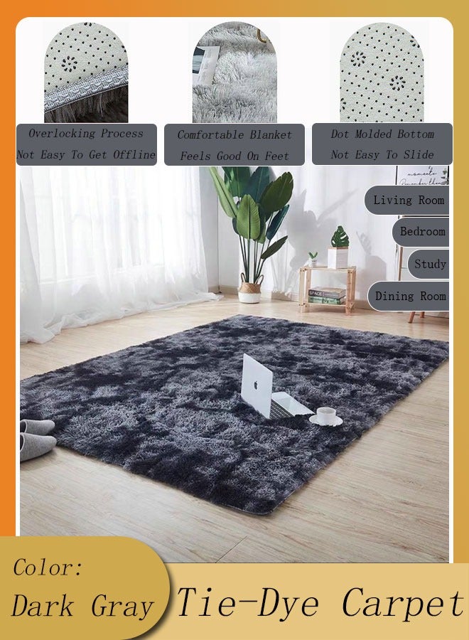 Gradual Change Tie-Dye Carpet Super Soft Rugs Fluffy Plush Carpets Simple Modern Household Comfortable Floor Rug Dirt-Resistant Decor Non-Slip Machine Washable Carpet Dark Grey  - Image 1