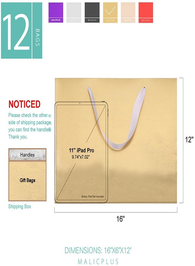 MALICPLUS 12 Extra Large Gift Bags 16x6x12 Inches, Luxury Gold Large Gift Bags with Handles for Thanksgiving Day and All Occasions (Gold with Grass Texture) - Image 2