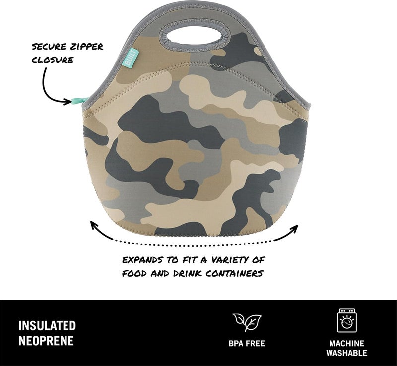 Built Gourmet Getaway Soft Neoprene Lunch Tote Bag, Lightweight, Insulated, Reusable Lunch Bag for Work, School, and Travel, One Size, Concrete Grey Camo - Image 3