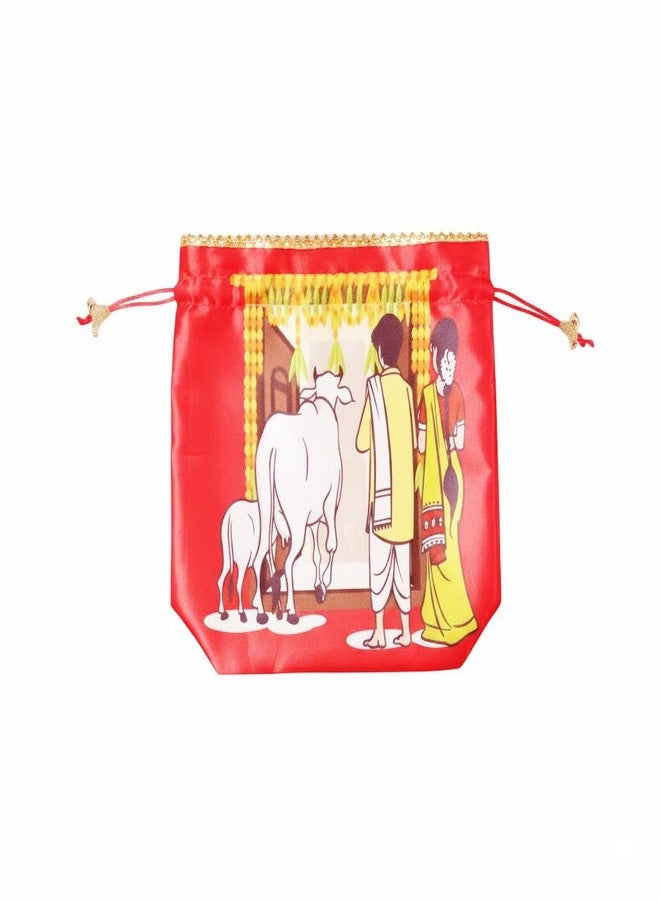 RED WIND (20 x 25 cm Potli Bags with Drawstring Closure|Pack of 20 | Housewarming Design | Fabric Gift Pouches for Pooja, Weddings, Return Gifts, Jewellery, Functions & Festivals - Image 4