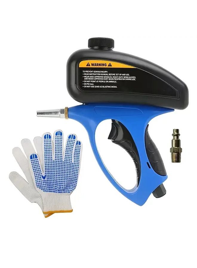 Blue Pneumatic Sandblasting Gun Manual Sand Blaster Rust Remover for Metal Glass Auto Repair - Image 1