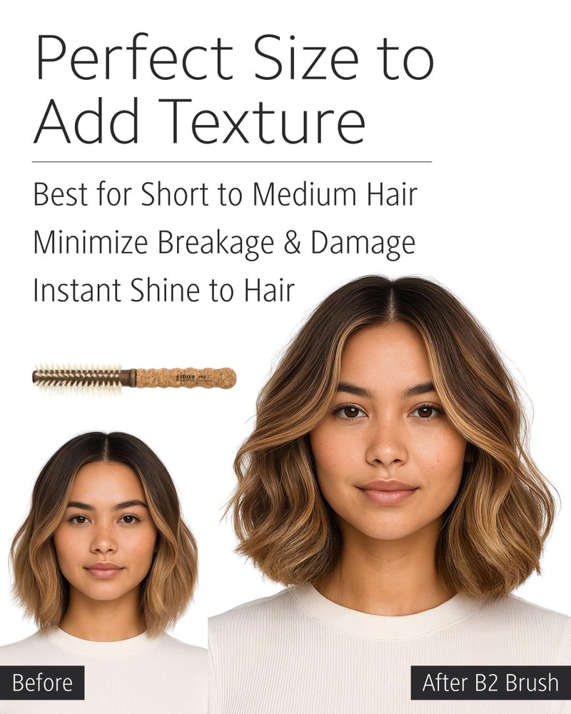 Ibiza Hair Boar Bristle Round Brush (B2-35mm) | Blonde Bristles & Cork Handle | Ideal for Color Treated Tresses | Big Waves or Tight Curls | Adds Shine & Texture for Long Styles & Large Sections - Image 4