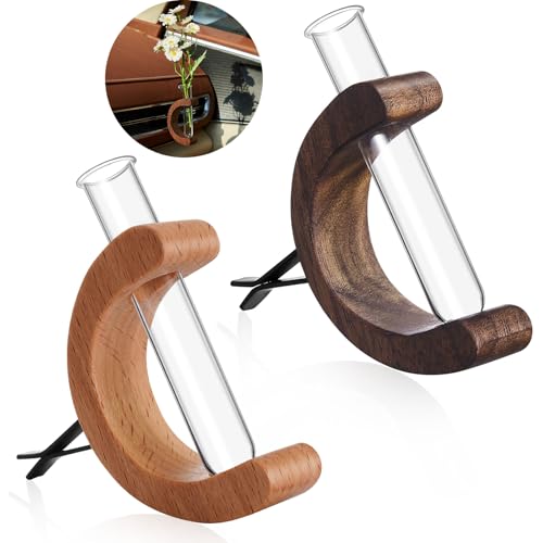 Datanly 2 Pcs Mini Car Flower Vase Vent Clip for Air Vent Cute Car Dashboard Decorations Wooden Glass Propagation Vase for Women Plant Lovers Gift Mixed Color - Image 1