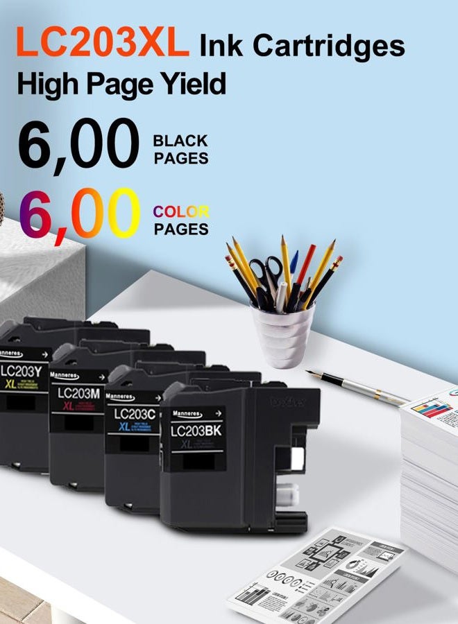 MANNERES LC203XL Ink Cartridges(4-Pack, 1 Black, 1 Cyan, 1 Magenta, 1 Yellow) - MNRS Compatible LC203 High Yield Ink Cartridges Replacement for Brother LC203XL MFC-J460DW MFC-J480DW MFC-J4420DW Printer - Image 4