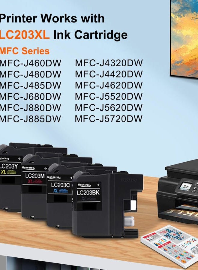 MANNERES LC203XL Ink Cartridges(4-Pack, 1 Black, 1 Cyan, 1 Magenta, 1 Yellow) - MNRS Compatible LC203 High Yield Ink Cartridges Replacement for Brother LC203XL MFC-J460DW MFC-J480DW MFC-J4420DW Printer - Image 3