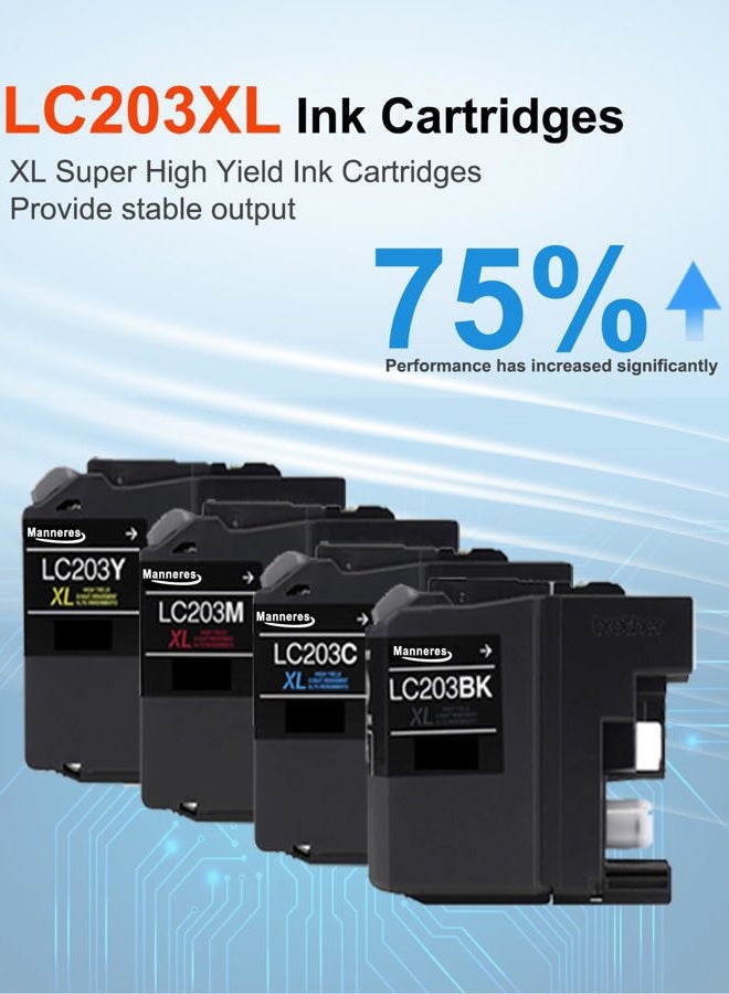 MANNERES LC203XL Ink Cartridges(4-Pack, 1 Black, 1 Cyan, 1 Magenta, 1 Yellow) - MNRS Compatible LC203 High Yield Ink Cartridges Replacement for Brother LC203XL MFC-J460DW MFC-J480DW MFC-J4420DW Printer - Image 2