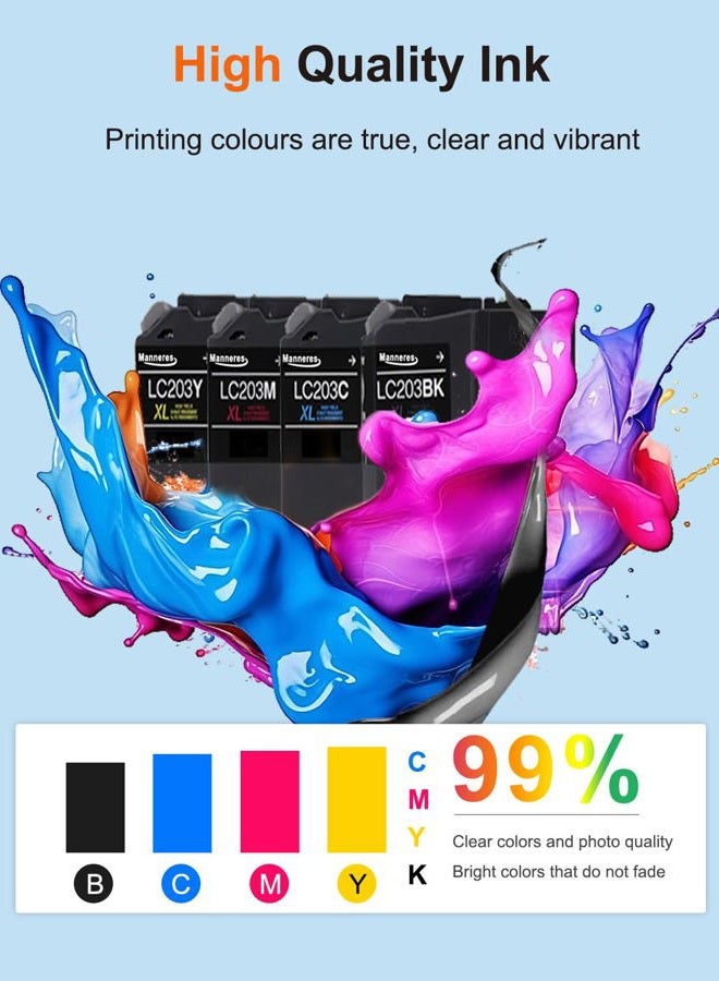 MANNERES LC203XL Ink Cartridges(4-Pack, 1 Black, 1 Cyan, 1 Magenta, 1 Yellow) - MNRS Compatible LC203 High Yield Ink Cartridges Replacement for Brother LC203XL MFC-J460DW MFC-J480DW MFC-J4420DW Printer - Image 5