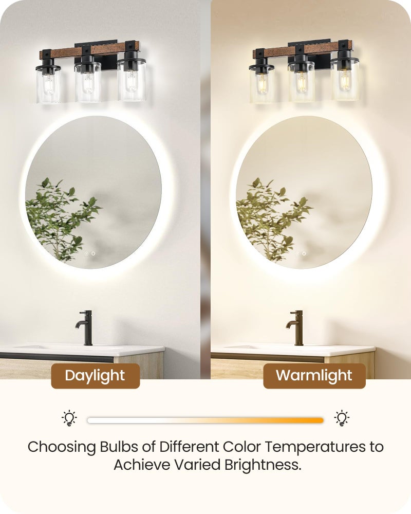 GOEBLESON 3-Light Bathroom Light Fixture, Farmhouse Vanity Lights for Bathroom with Glass Shade, Rustic Bathroom Light Fixtures, E26 Base F08BD05 - Image 3