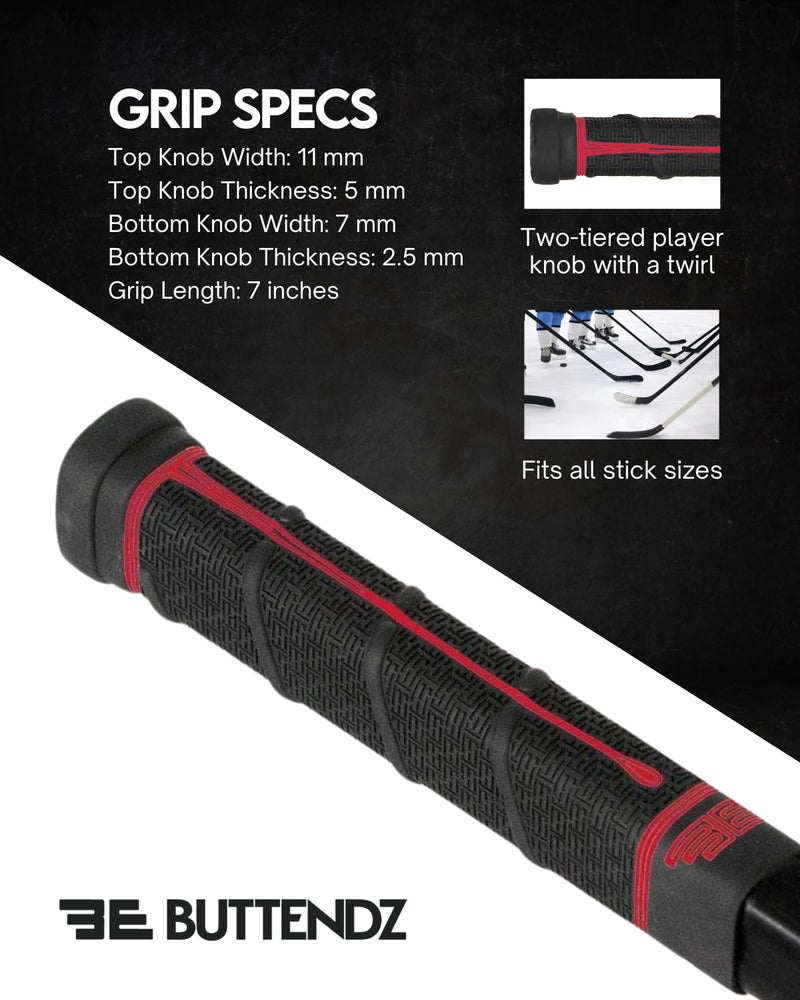 Buttendz Future Rubber Replacement Hockey Grip - Step Down Knob, Two-Tiered Player Knob with Twirl, Fits All Stick Sizes for Superior Control and Puck Feel (Black, Fire Drip) - Image 2