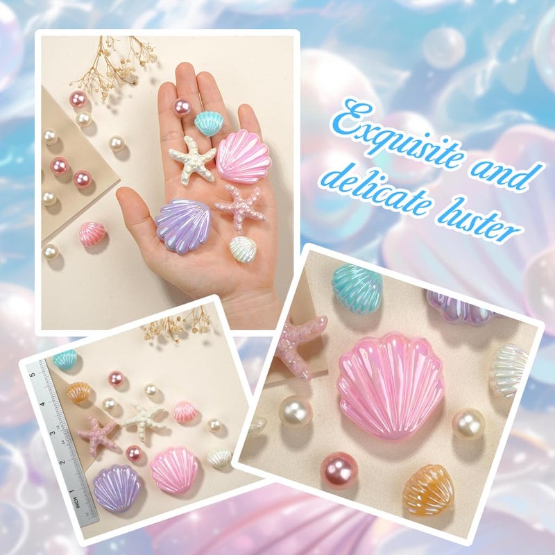 May Create ® 17Pcs Seashell Shoe Charm Set, Sweetly Stylish Star Fish Faux Pearl Shoe Pieces Clog Shoe Ornaments Glossing Resin Made - Image 4
