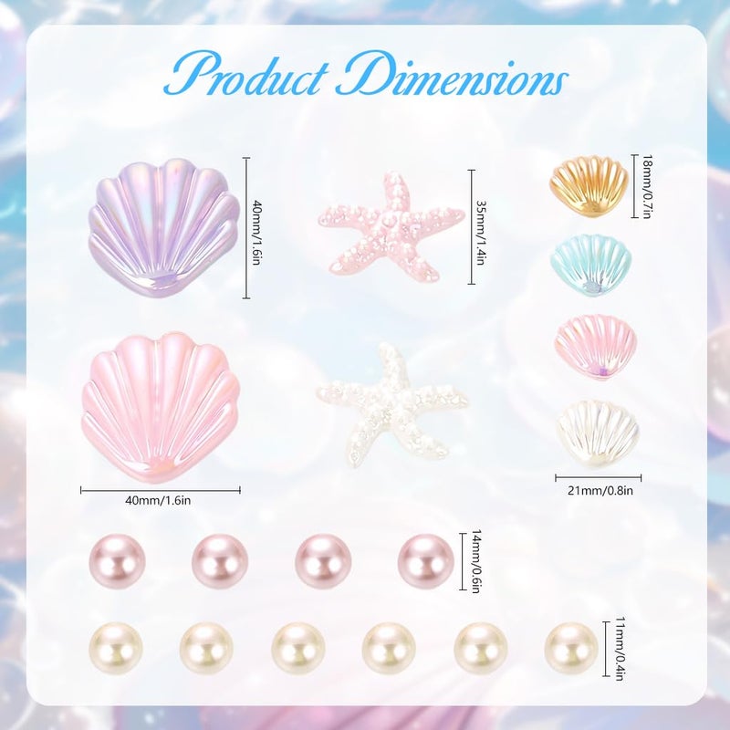 May Create ® 17Pcs Seashell Shoe Charm Set, Sweetly Stylish Star Fish Faux Pearl Shoe Pieces Clog Shoe Ornaments Glossing Resin Made - Image 2