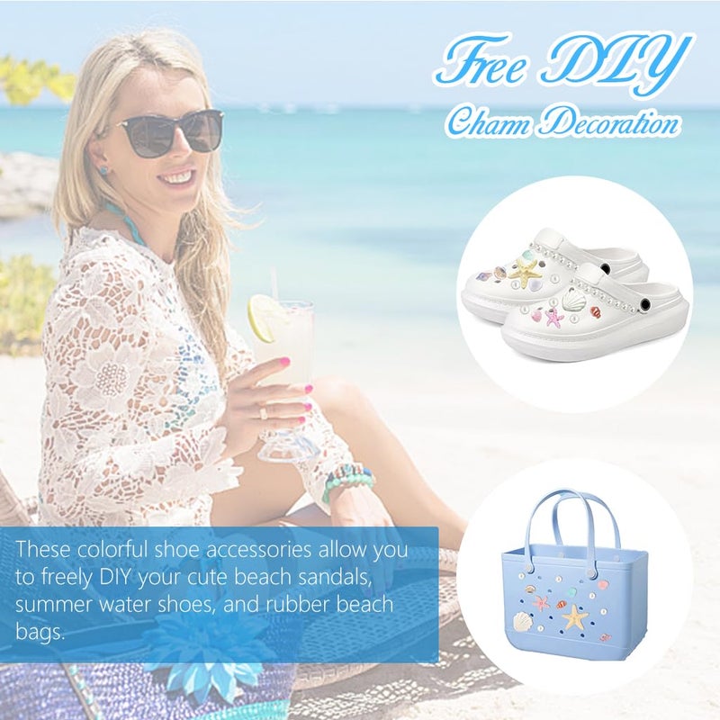 May Create ® 17Pcs Seashell Shoe Charm Set, Sweetly Stylish Star Fish Faux Pearl Shoe Pieces Clog Shoe Ornaments Glossing Resin Made - Image 5