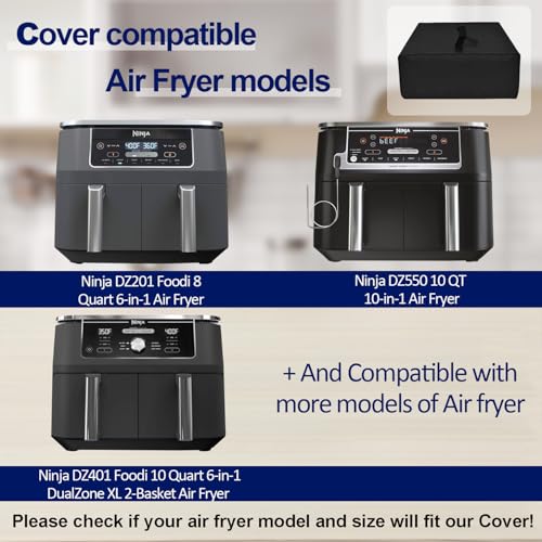 NUENSS-ROR Dust Cover for Ninja DZ201 Foodi 8 QT 6-in-1 DualZone 2-Basket Air Fryer, Ninja DZ550​ 10QT 10-in-1 Air Fryer and Ninja DZ401 Foodi 10 QT 6-in-1 Air Fryer, Waterproof Dustproof Airfryer Cover (Black) - Image 3