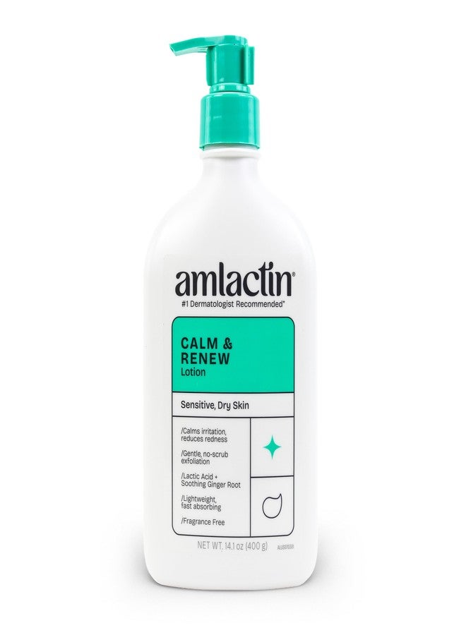AmLactin Calm & Renew Lotion, 14.1 oz - Therapeutic Body and Face Moisturizer for Sensitive Skin - Exfoliator and Body Lotion for Dry Skin with Lactic Acid AHA and Soothing Ginger Root - Image 1