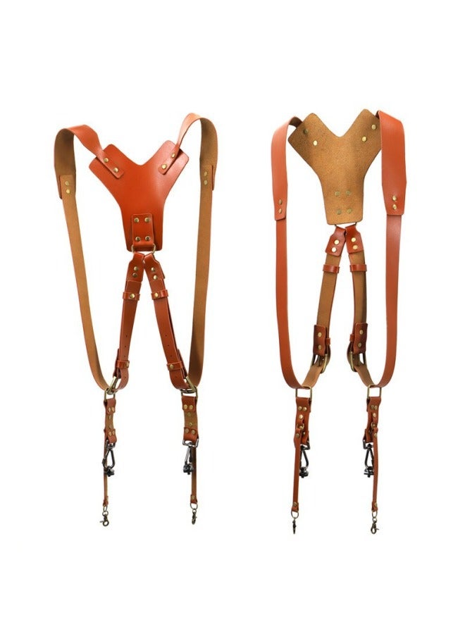 Generic Top Layer Cowhide Camera Shoulder Strap Outdoor Quick Camera Photography Equipment SLR Camera Strap Photography Double Shoulder Strap-Color:Genuine Leather Shoulders-brown  - Image 4