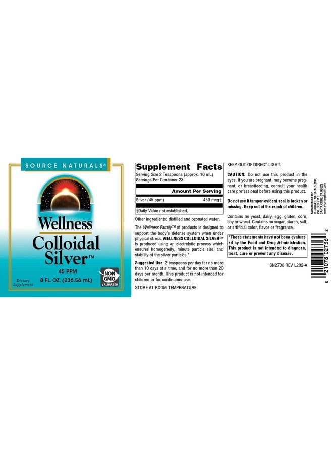 Source Naturals Wellness Colloidal Silver 45 ppm, Supports Physical Well Being* - 8 Fluid oz - Image 4