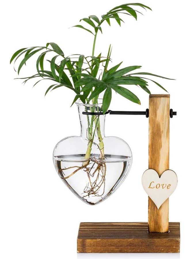 NIBEMINENT Single Heart Bud Vase Glass Plant With Wooden Stand Multicolour one size cm - Image 1