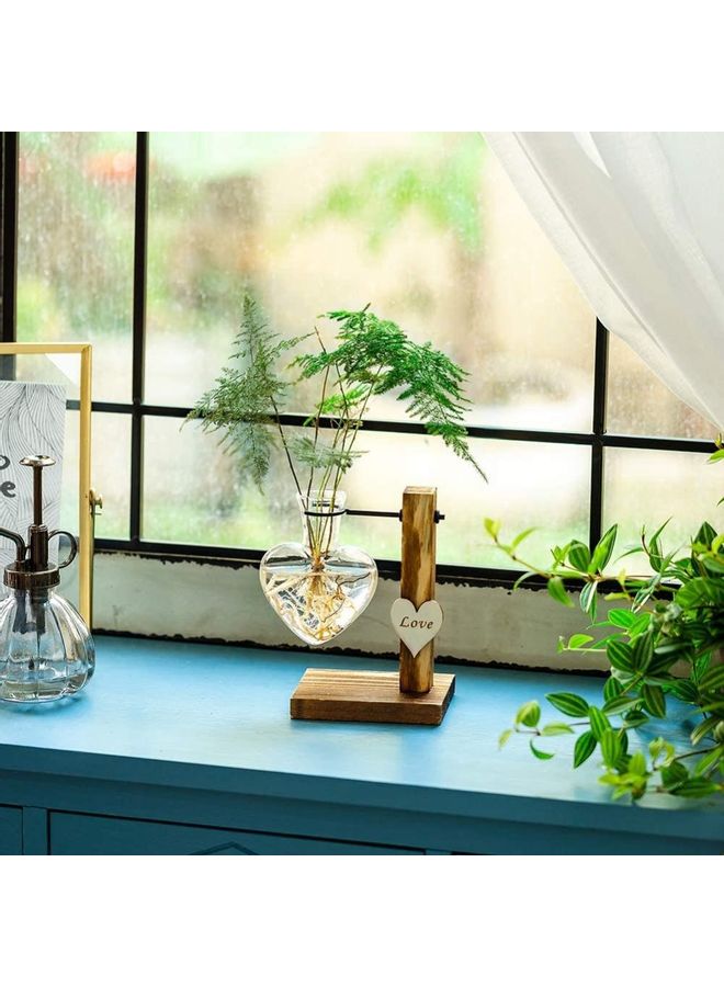 NIBEMINENT Single Heart Bud Vase Glass Plant With Wooden Stand Multicolour one size cm - Image 2