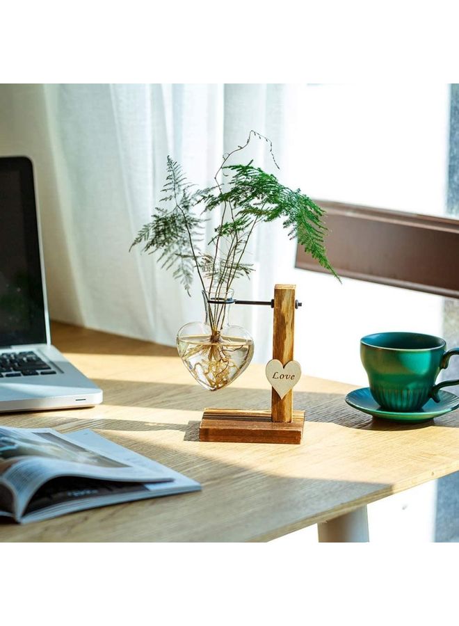 NIBEMINENT Single Heart Bud Vase Glass Plant With Wooden Stand Multicolour one size cm - Image 3
