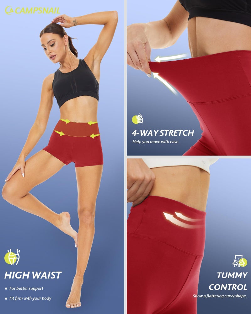 CAMPSNAIL Workout Biker Shorts Women - 3"/5"/8" High Waisted Tummy Control Spandex Booty Volleyball Shorts for Yoga Dance Red - Image 3