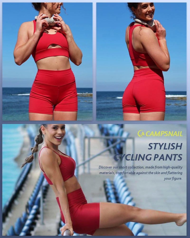CAMPSNAIL Workout Biker Shorts Women - 3"/5"/8" High Waisted Tummy Control Spandex Booty Volleyball Shorts for Yoga Dance Red - Image 2