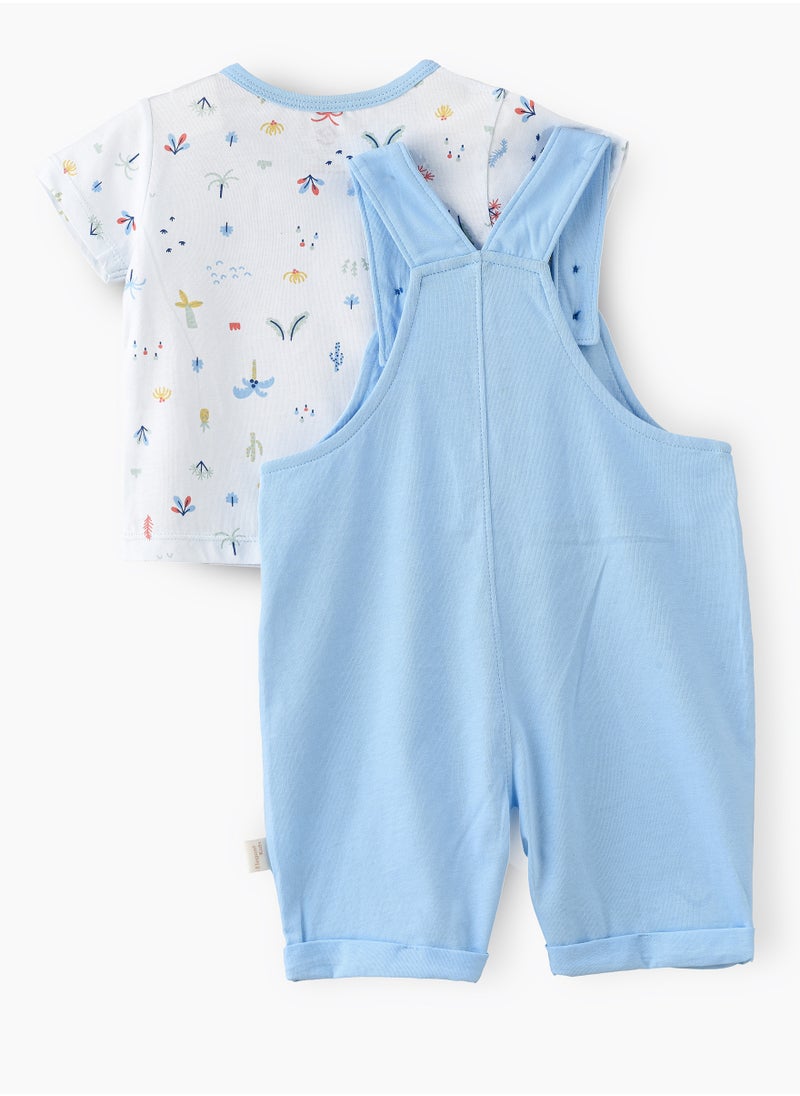 Elegant Kids - Boys' Light Blue Cotton Romper & Printed T-Shirt Set - Image 1
