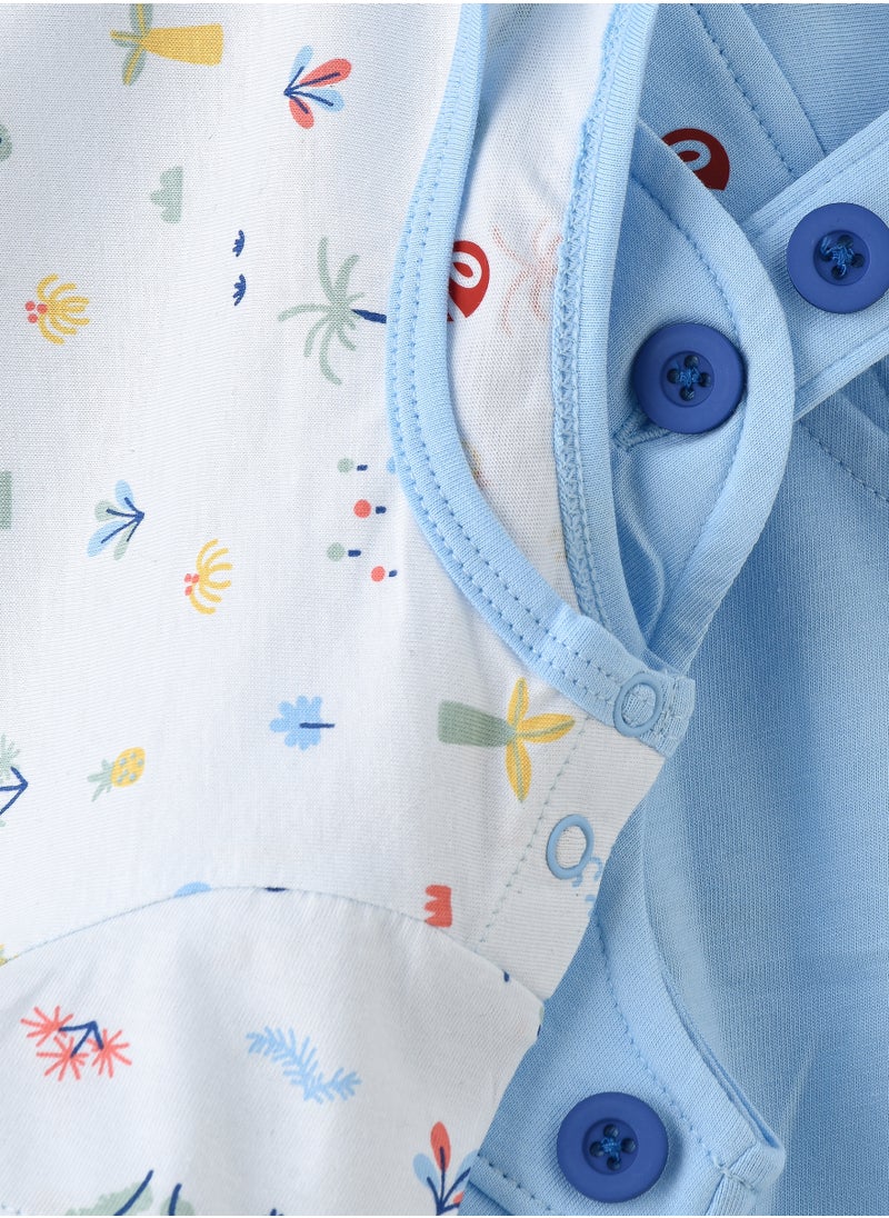 Elegant Kids - Boys' Light Blue Cotton Romper & Printed T-Shirt Set - Image 1