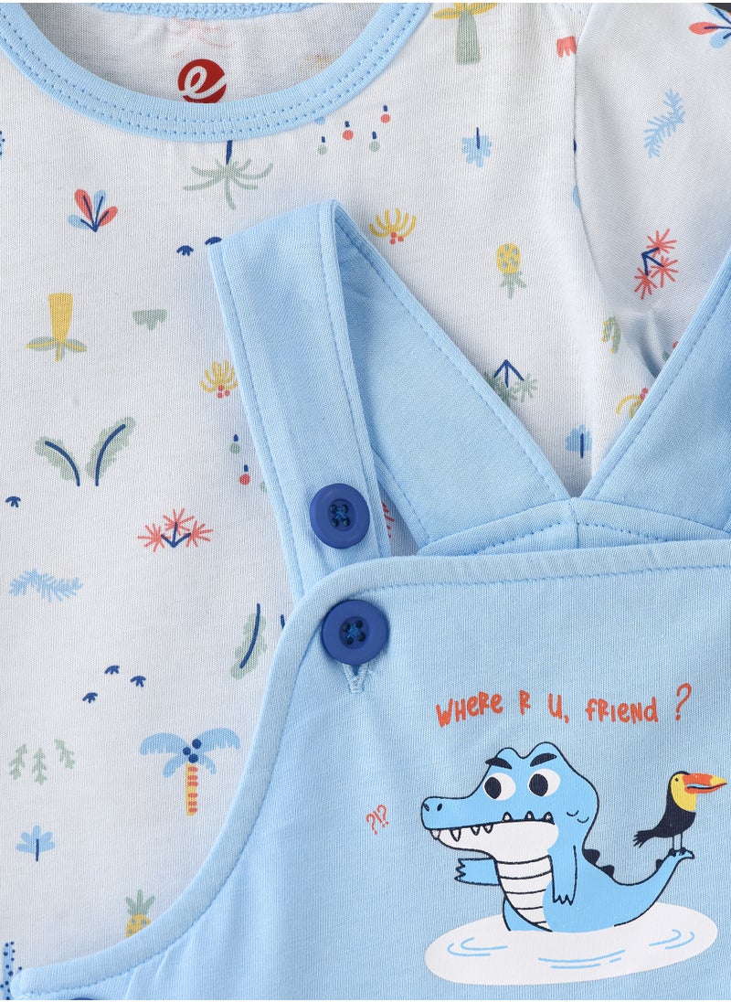Elegant Kids - Boys' Light Blue Cotton Romper & Printed T-Shirt Set - Image 1