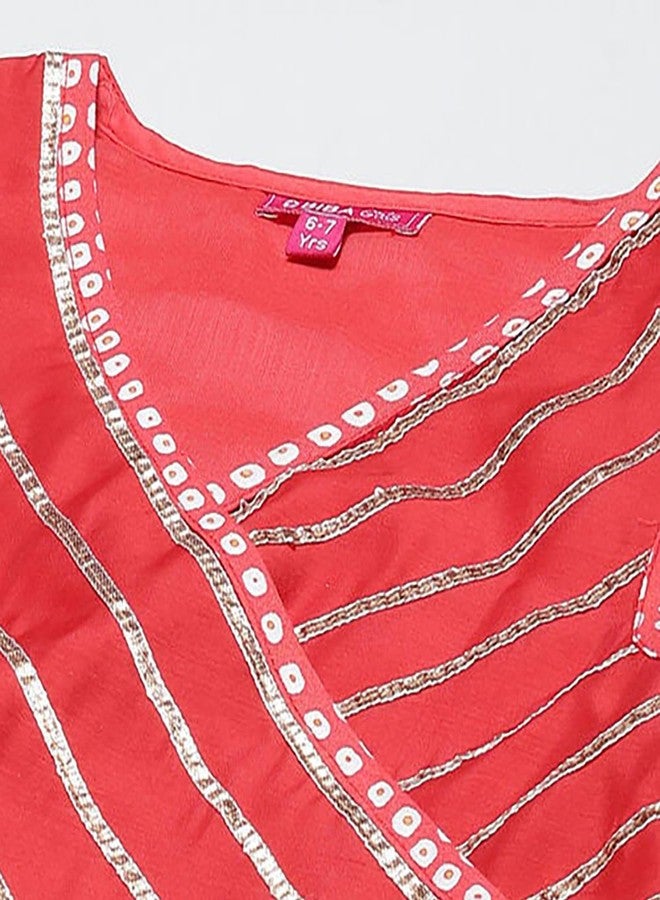 BIBA Girls Polyester Flared Printed Lehenga Set (KW5034EAW22RED_Red_8 9 Years) - Image 3