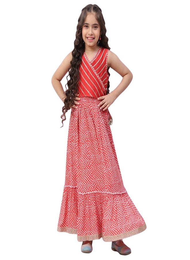 BIBA Girls Polyester Flared Printed Lehenga Set (KW5034EAW22RED_Red_8 9 Years) - Image 1