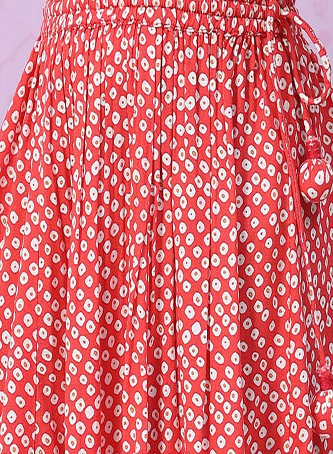 BIBA Girls Polyester Flared Printed Lehenga Set (KW5034EAW22RED_Red_8 9 Years) - Image 2