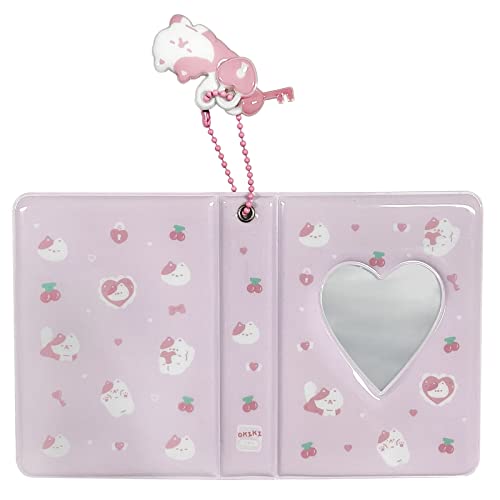 YAHUIPEIUS 3 Inch Mini Photo Album, Heart Hollow Card Binder Photo Card Holder with Pendant 40 Pockets (pink white cat) - Image 3