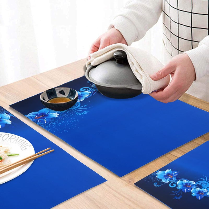 Dakshya Industries Dakshya Industries PVC Printed Pack of 6 Rectangle Shape Placemats Cutwork Design for Kitchen Restaurant Dressing Table Mats and Dining Table Mats - Image 3
