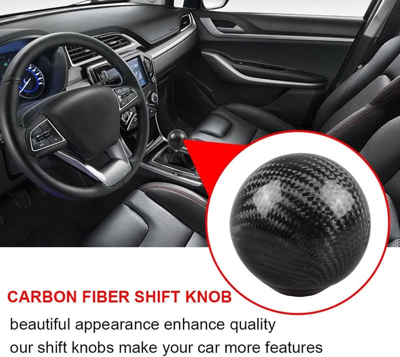 RYANSTAR RACING Carbon Fiber Shift Knob Gear Shifter Knobs with 3 Adapters Round Ball Stick Shifter Level Black - Image 2