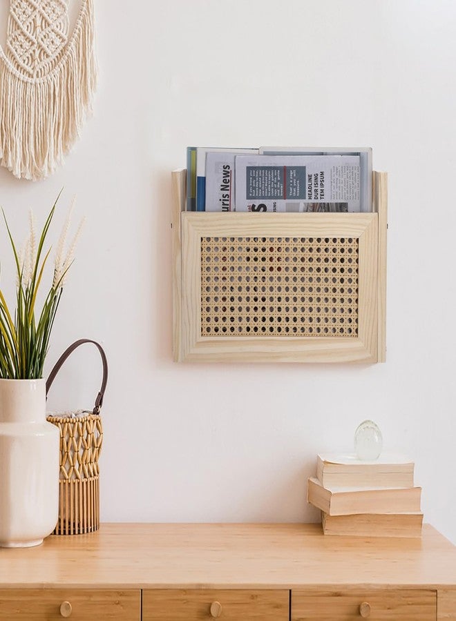 بي تي سكاي رف مجلات خشبي معلق من BTSKY، حامل مجلات يُثبت على الحائط، تصميم عصري من الخيزران المجوف، منظم بريد، حامل ملفات، حامل رسائل، رف حائط للمنزل والمكتب - 15 × 4 × 9.9 بوصة - Image 3
