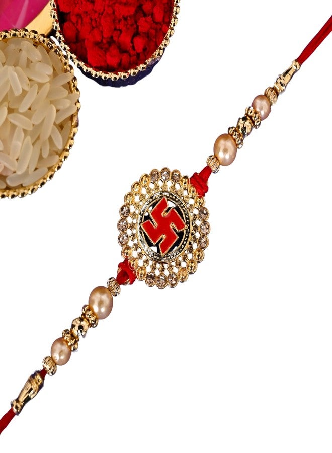 Poorak Religious Assorted Rakhi Hamper – With 1 Rakhi, Roli Chawal & Greeting Card - Image 1