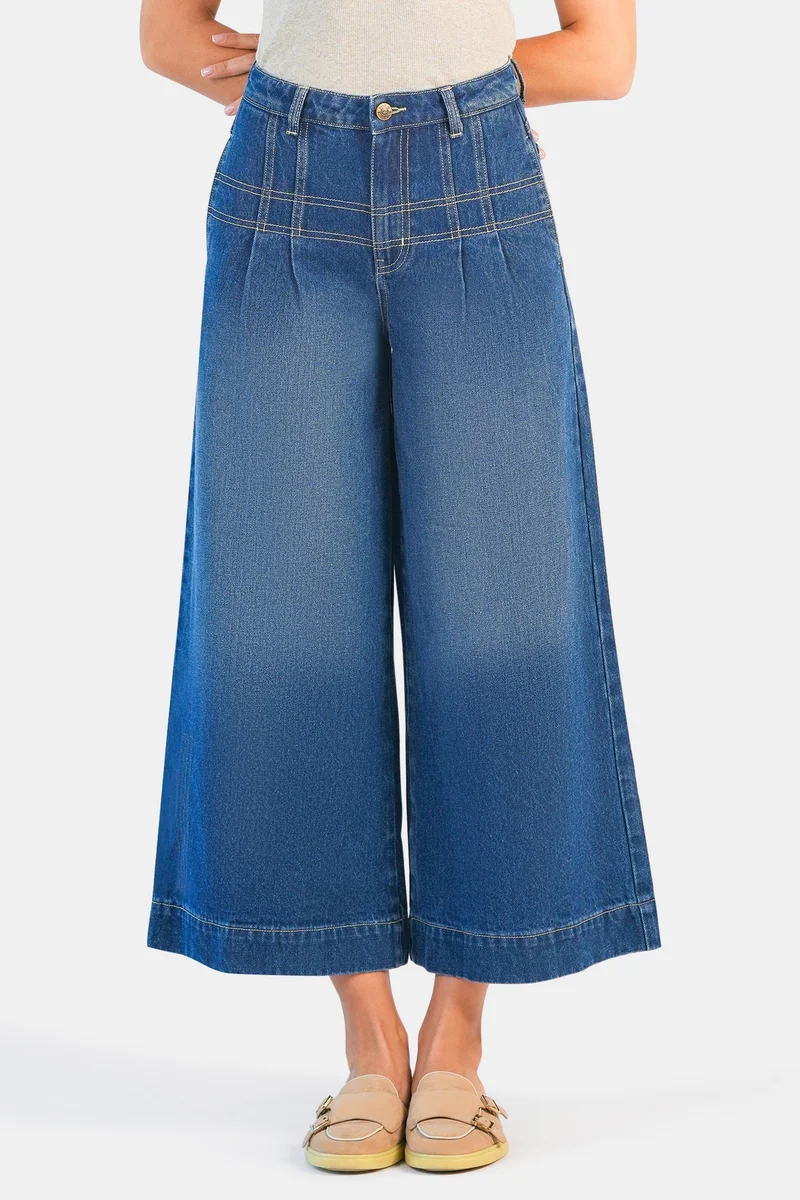 Virgio Solid Cotton Denim Pants With Seam Detail for Women