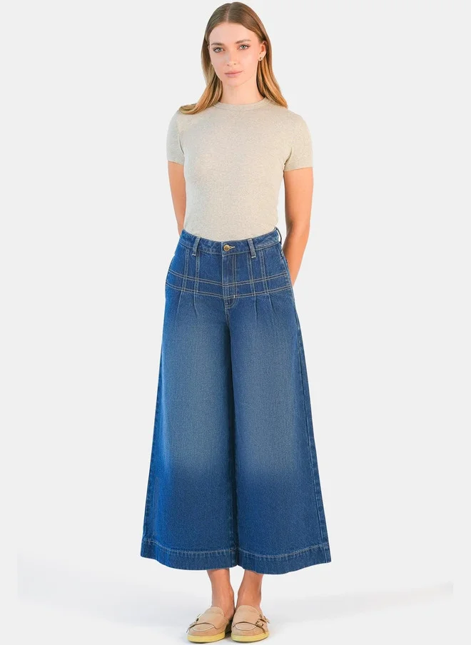 فيرجيو Virgio Women Solid Cotton Denim Regular Fit High Rise Jeans with Seam Details