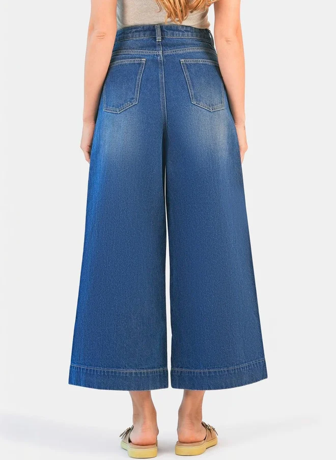 Virgio Light Blue Virgio Women Solid Cotton Denim Regular Fit High Rise Jeans with Seam Details for Women | Best Price UAE