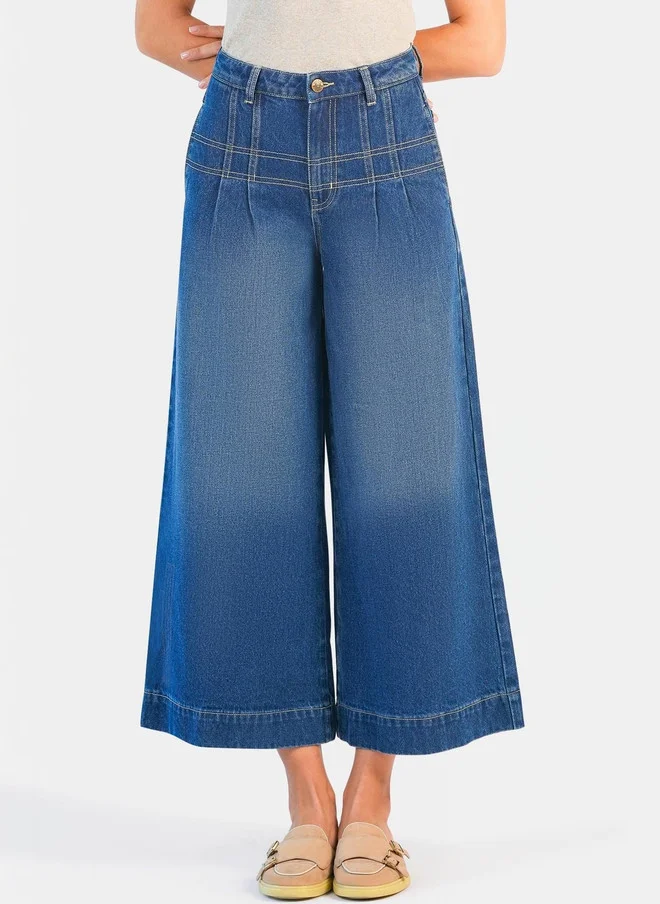 فيرجيو Virgio Women Solid Cotton Denim Regular Fit High Rise Jeans with Seam Details