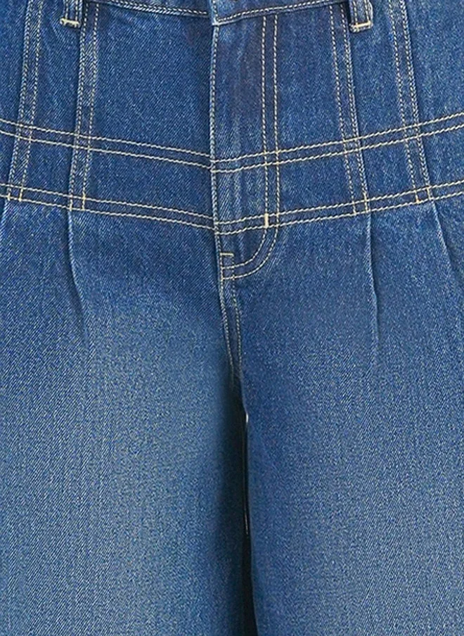 Virgio Light Blue Virgio Women Solid Cotton Denim Regular Fit High Rise Jeans with Seam Details for Women | Best Price UAE