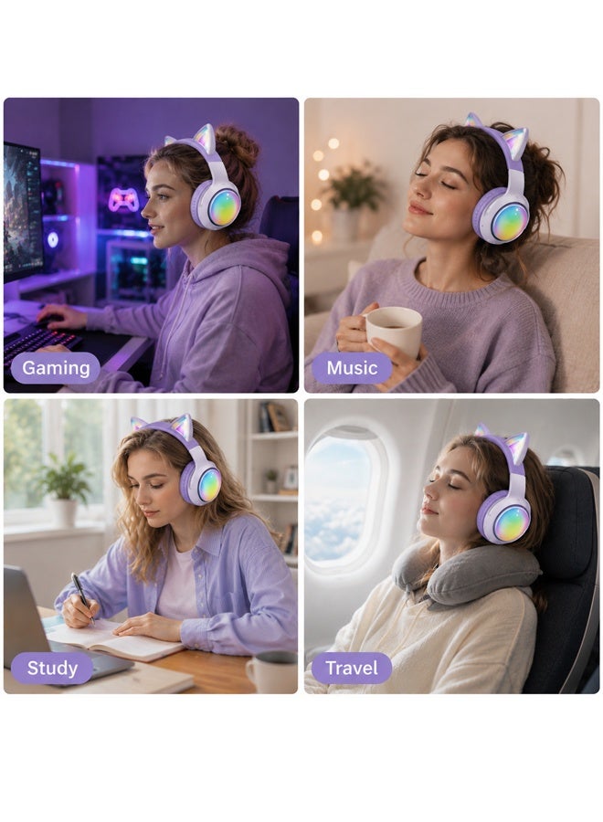 GUDOO Bluetooth Cat Ear Headphones for Kids & Adults, Wireless & Wired Mode Foldable Headset with Mic - Clear Sound Quality - RGB LED Light, for Girls School Gaming, for Phone/Laptop/PC/Tablet - Image 2