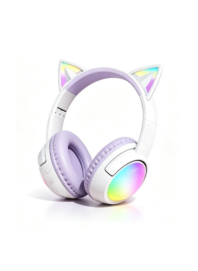 GUDOO Bluetooth Cat Ear Headphones for Kids & Adults, Wireless & Wired Mode Foldable Headset with Mic - Clear Sound Quality - RGB LED Light, for Girls School Gaming, for Phone/Laptop/PC/Tablet - Image 1