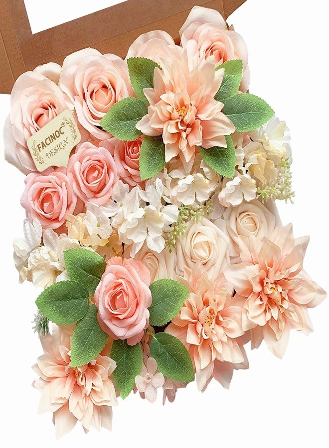 FACINOC Roses Artificial Flowers Peach Bouquet Box Set Fake Flower for DIY Bridal Wedding Shower Decorations Table Centerpieces Faux Silk Floral Arrangement for Party Home Decor Indoor Pink - Image 1