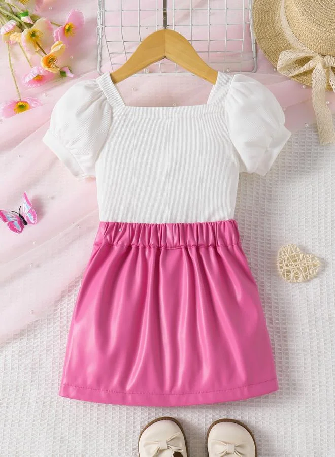 Take Two Girls Puff Sleeve Top and Button Skirt Set