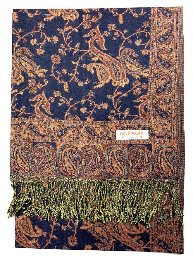 Plum Feathers Tapestry Ethnic Paisley Pattern Pashmina Scarf - Image 2